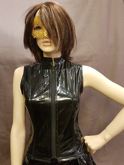 Glansig PVC, Ärmlös Topp m. Dragkedja, L