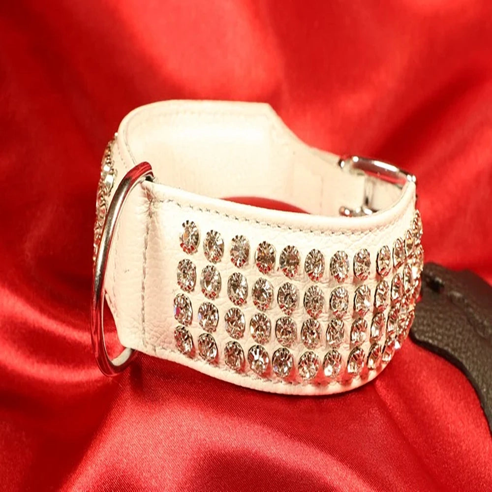 BDSM Collar 4 rads kristaller med D-ring 40 cm Vit från Chambers of Love