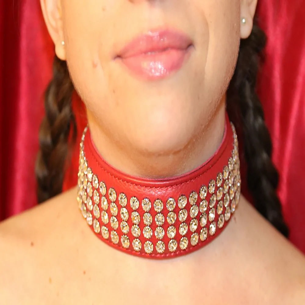 BDSM Collar 4 rows of crystals without D-ring