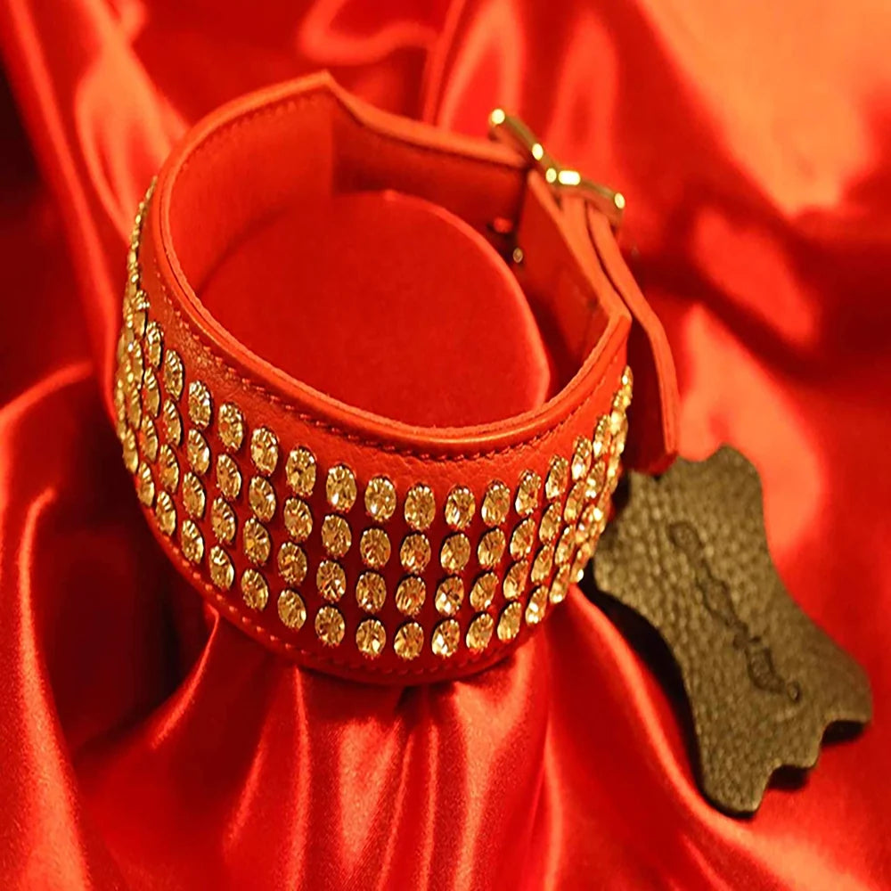 BDSM Collar 4 rows of crystals without D-ring