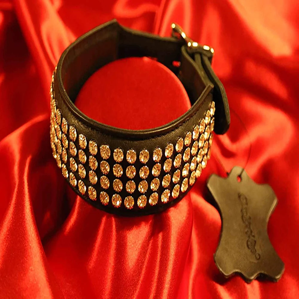 BDSM Collar 4 rows of crystals without D-ring