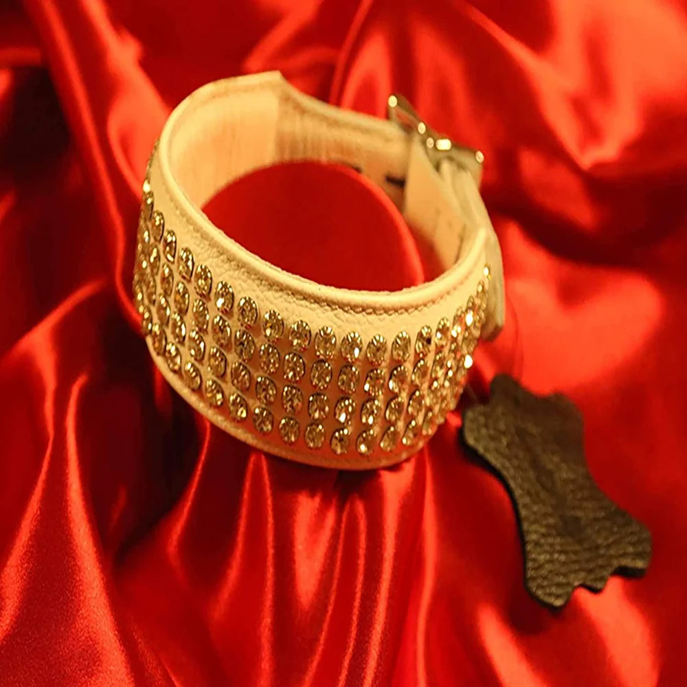 BDSM Collar 4 rows of crystals without D-ring