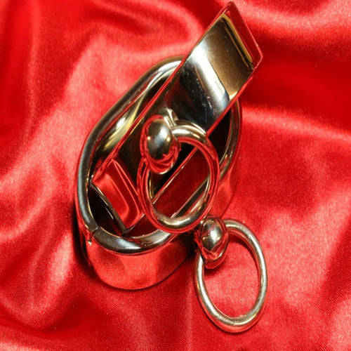 Ovala BDSM handbojor i satin polerad metall i storlek L från Chambers of Love