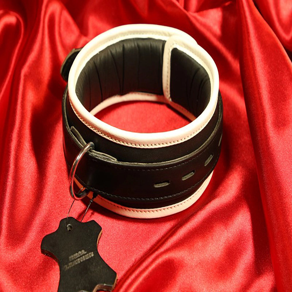 BDSM Leather Collar 1 D-Ring Padded HANKY Code