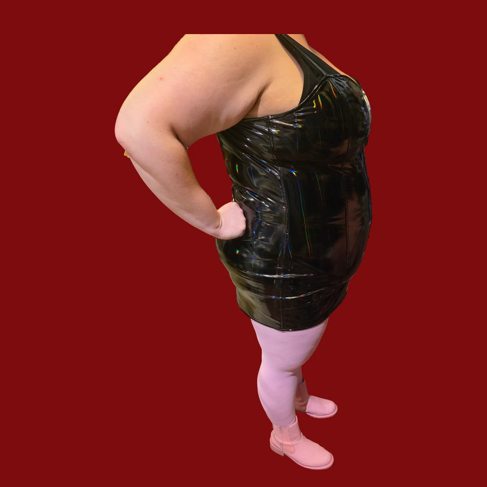 Svart hologram PVC-klänning i figurnära modell – storlek 2XL, höger sida – Chambers of Love