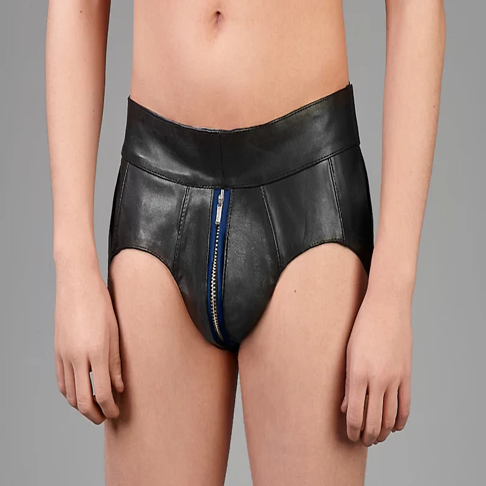 Leather jocks with zipper