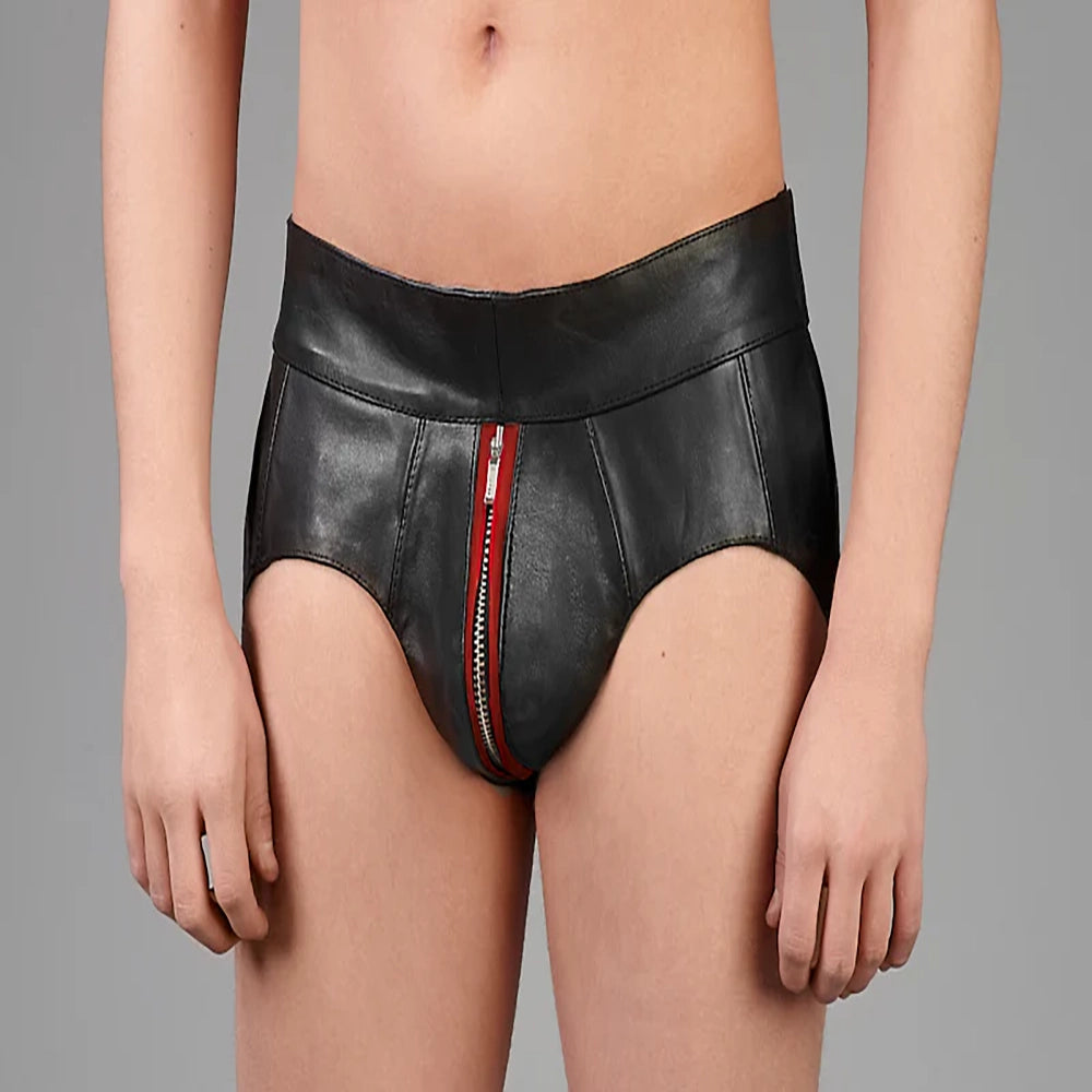 Leather jocks with zipper