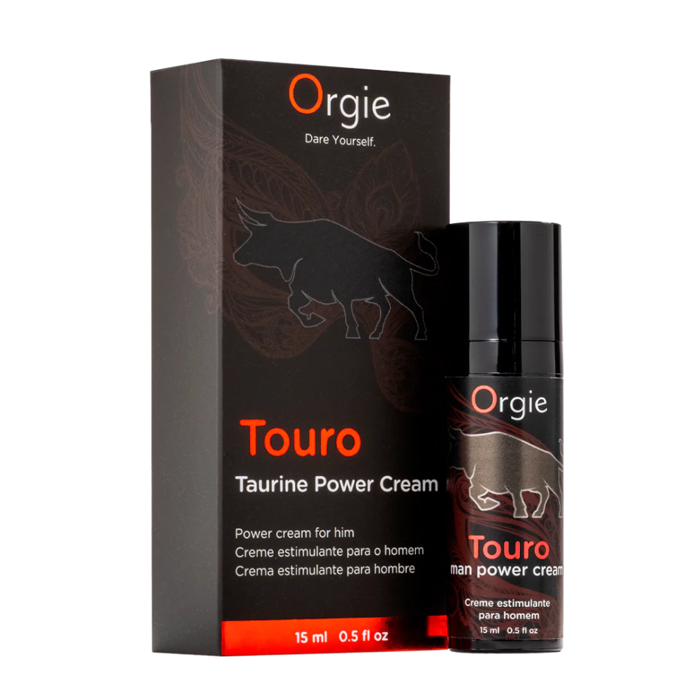 erektionskräm Orgie Touro Power Cream taurin 15ml förpackning och flaska hos Chambers of Love 