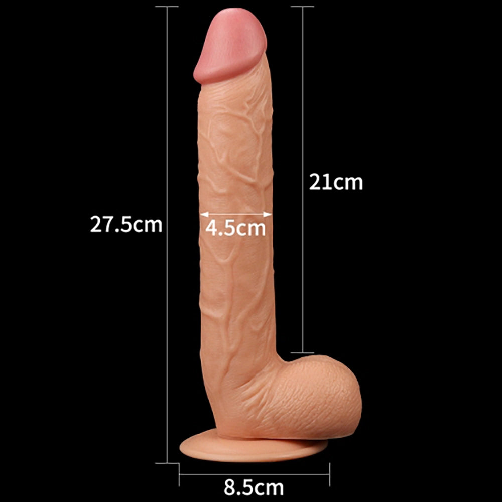 Realistisk King XXL dildo hudfärgad måttbild LoveToy 27,5 cm total längd 21 cm introducerbar från Chambers of Love
