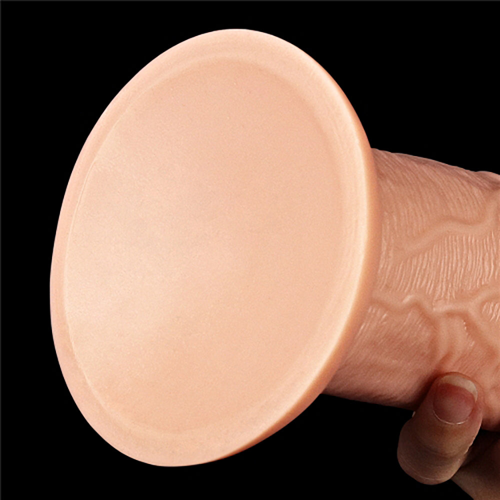 Realistisk lång rak dildo 28 cm närbild på stor sugkopp – stark fastsättning, hud färg från Chambers of Love sortiment