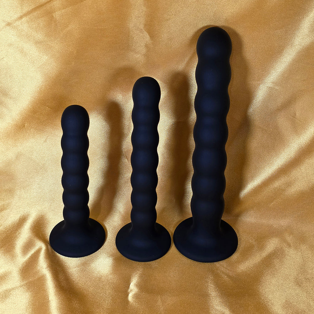 Ripple Analkulor Prostata G-punkt Stimulator gruppbild – tre storlekar S M L i svart medical grade silikon med 7 kulor