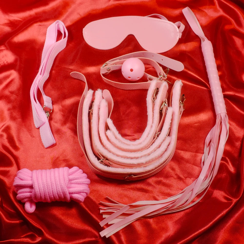Pink Fur Lined BDSM Kit - 7 Pieces