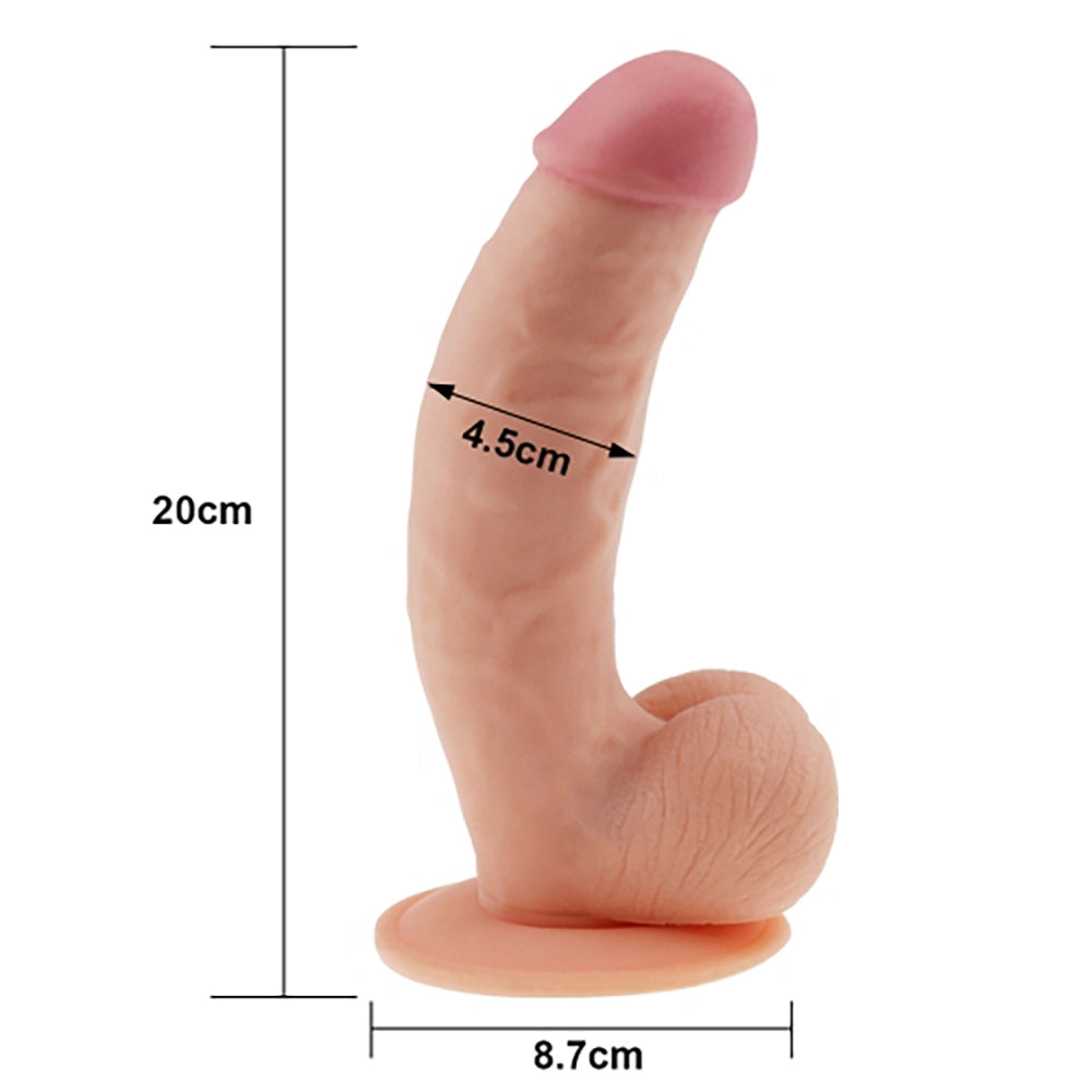 Realistisk dildo Ultra Soft Dude mått – 20 cm längd 4,5 cm diameter – hudfärgad Cyber Skin 8,5" från Chambers of Loves sortiment