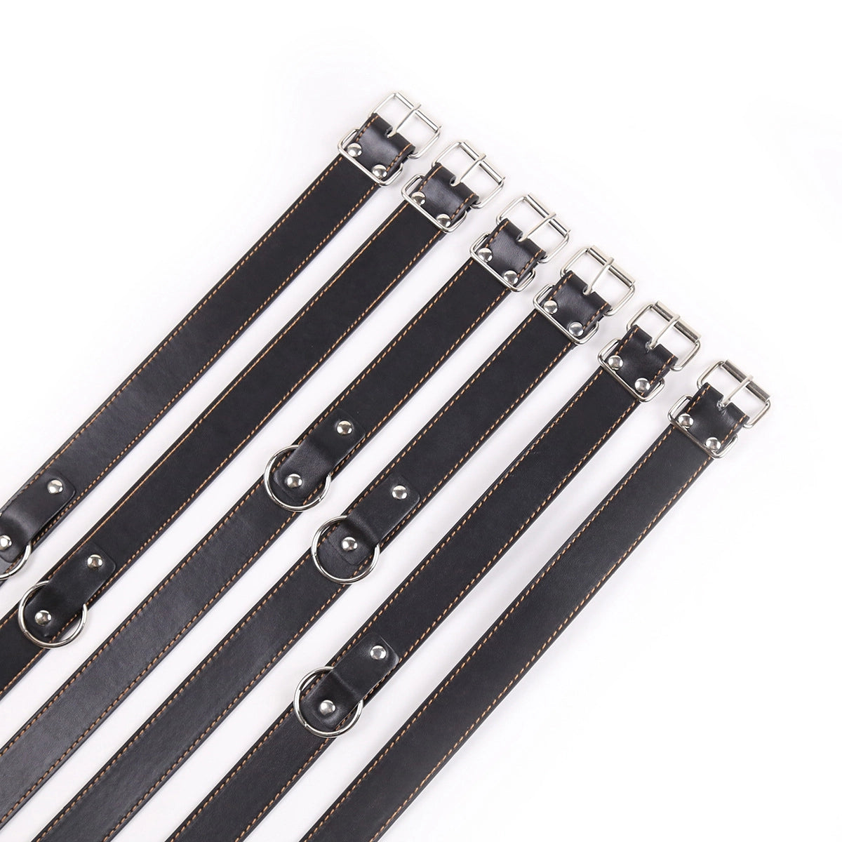 PU-läder bondage remmar 6-delat set – alla 6 svarta bondage remmar med spänne och D-ring – BDSM fixering från Chambers of Love sortiment