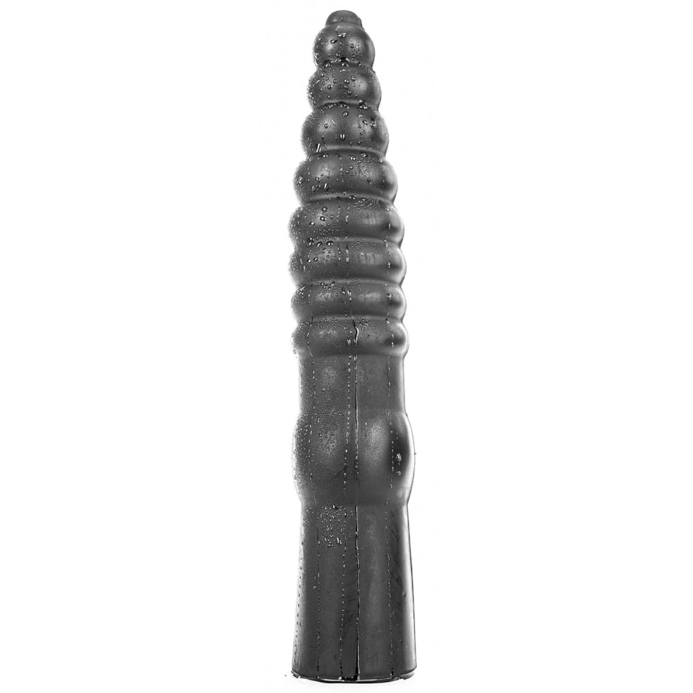Ribbad XXL dildo All Black AB20 Drainer texturdetalj vattendroppar från Chambers of Love